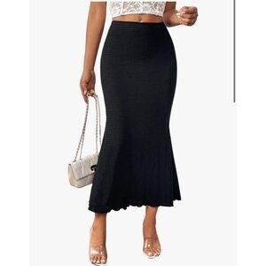 NEW Black Crinkle Pencil Skirt Lettuce Trim Midi Skirt Dress XL